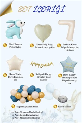 Mavi Tavşan Temalı 7 Yaş Doğum Günü Balon Seti