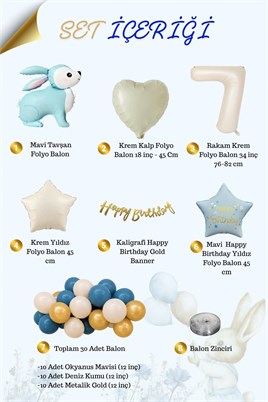 Mavi Tavşan Temalı 7 Yaş Doğum Günü Balon Seti