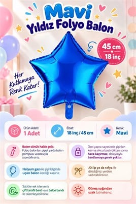 Mavi Yıldız Folyo Balon 45 cm - Bebek Çocuk Parti Kutlama
