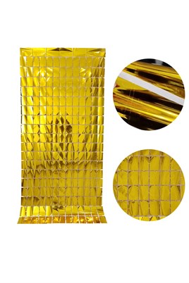 Metalize Arka Fon Gold Pötikare Kapı Perdesi 100x200 cm