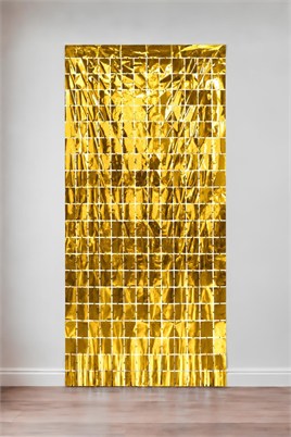 Metalize Arka Fon Gold Pötikare Kapı Perdesi 100x200 cm