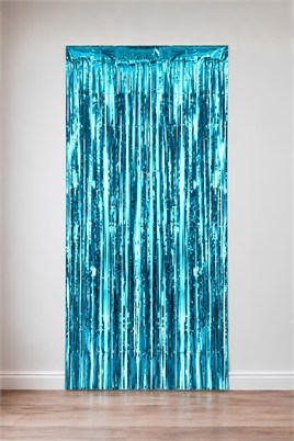 Metalize Arka Fon Kapı Perdesi Açık Mavi 100x200 cm