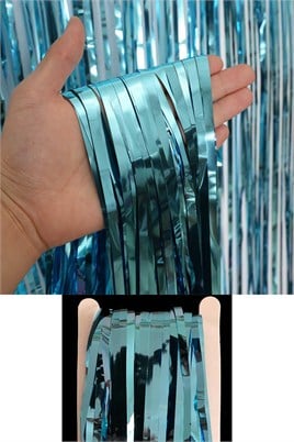 Metalize Arka Fon Kapı Perdesi Açık Mavi 100x200 cm