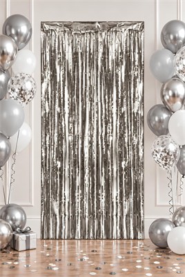 Metalize Arka Fon Kapı Perdesi Gümüş 100x200 cm