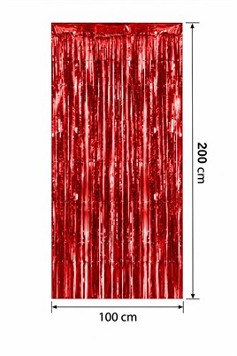 Metalize Arka Fon Kapı Perdesi Kırmızı 100x200 cm
