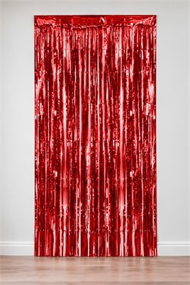 Metalize Arka Fon Kapı Perdesi Kırmızı 100x200 cm