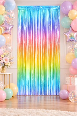Metalize Arka Fon Kapı Perdesi Makaron Gökkuşağı 100x200 cm