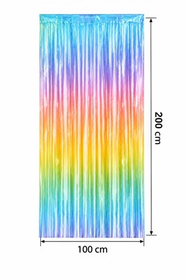 Metalize Arka Fon Kapı Perdesi Makaron Gökkuşağı 100x200 cm