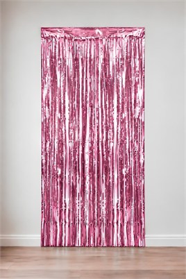 Metalize Arka Fon Kapı Perdesi Pembe 100x200 cm