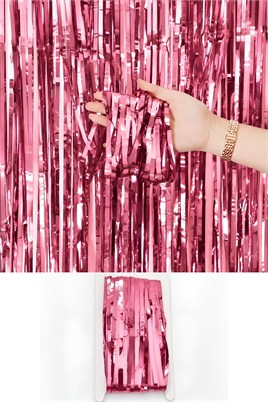 Metalize Arka Fon Kapı Perdesi Pembe 100x200 cm