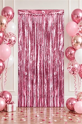 Metalize Arka Fon Kapı Perdesi Pembe 100x200 cm