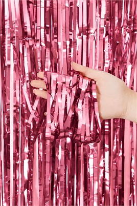 Metalize Arka Fon Kapı Perdesi Pembe 100x200 cm