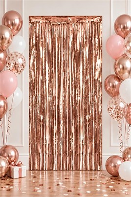 Metalize Arka Fon Kapı Perdesi Rose Gold 100x200 cm