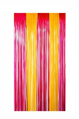 Metalize Arka Fon Kapı Perdesi Sarı Kırmızı 100x200 cm