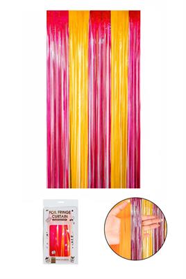 Metalize Arka Fon Kapı Perdesi Sarı Kırmızı 100x200 cm