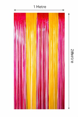 Metalize Arka Fon Kapı Perdesi Sarı Kırmızı 100x200 cm