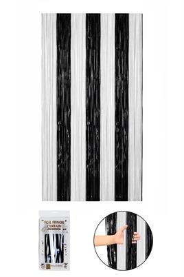 Metalize Arka Fon Kapı Perdesi Siyah Beyaz 100x200 cm
