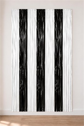 Metalize Arka Fon Kapı Perdesi Siyah Beyaz 100x200 cm