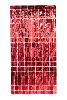 Metalize Arka Fon Kırmızı Pötikare Kapı Perdesi 100x200 cm