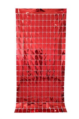 Metalize Arka Fon Kırmızı Pötikare Kapı Perdesi 100x200 cm