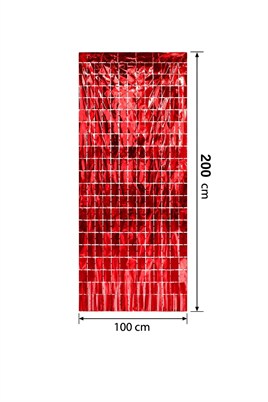 Metalize Arka Fon Kırmızı Pötikare Kapı Perdesi 100x200 cm
