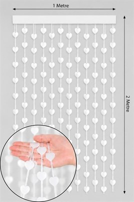 Metalize Kalp Beyaz Arka Plan Perdesi 200x100 cm