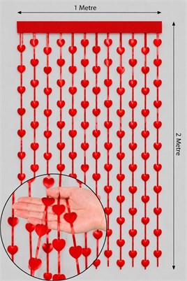 Metalize Kalp Kırmızı Arka Plan Perdesi 200x100 cm