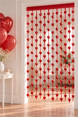 Metalize Kalp Kırmızı Arka Plan Perdesi 200x100 cm