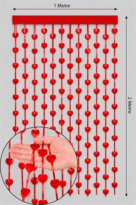 Metalize Kalp Kırmızı Arka Plan Perdesi 200x100 cm