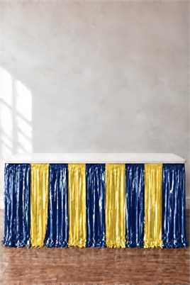 Metalize Masa Eteği Sarı Lacivert 70x300 cm