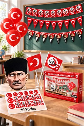 Milli Bayramlar Ay Yıldız Atatürk Süsleme Seti – Flama, Balon, Bayrak, Sticker ve Maske Seti