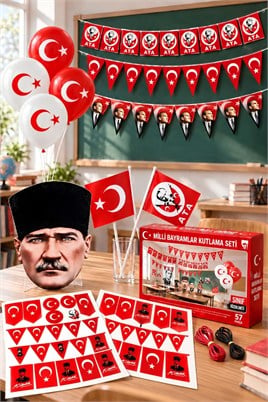 Milli Bayramlar Ay Yıldız Atatürk Süsleme Seti – Flama, Balon, Bayrak, Sticker ve Maske Seti
