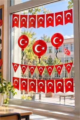 Milli Bayramlar Ay Yıldız Türk Bayrağı Sticker Seti 35x50 cm – Pencere ve Duvar Süsü