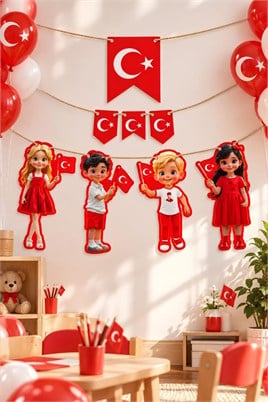 Milli Bayramlar Ay Yıldızlı Çocuk Figürlü DIY-CUT Özel Kesim Banner Seti