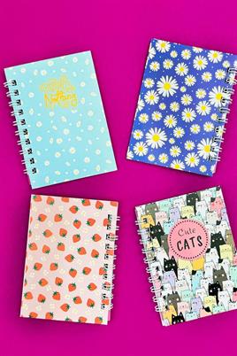 Mini 4lü Renkli Desenli Spiralli Defter