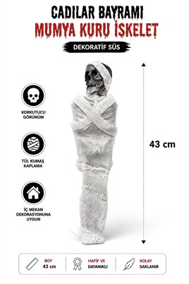 Mumya Kuru İskelet Dekor 43 Cm Halloween Cadılar Bayramı Parti Malzemesi