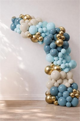 Okyanus Mavi, Deniz Kumu ve Krom Gold Temalı  115 Adet Balon Zincir Set