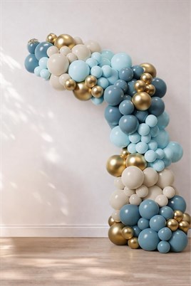 Okyanus Mavi, Deniz Kumu ve Krom Gold Temalı  115 Adet Balon Zincir Set