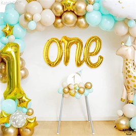 One Gold Folyo Balon - Bebek Çocuk Parti Kutlama Seti 