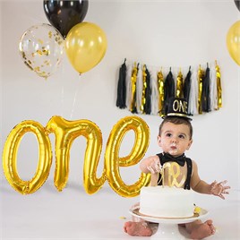 One Gold Folyo Balon - Bebek Çocuk Parti Kutlama Seti 