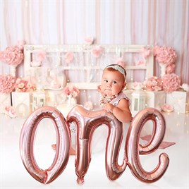 One Rose Gold Folyo Balon - Bebek Çocuk Parti Kutlama Seti 