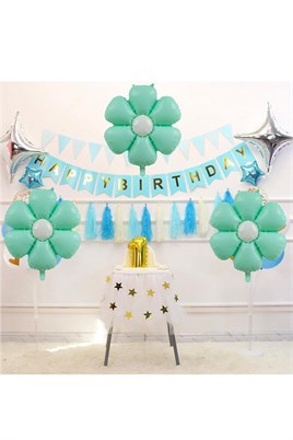 Papatya Folyo Balon 77x66 cm Makaron Su Yeşili Parti Kutlama Seti