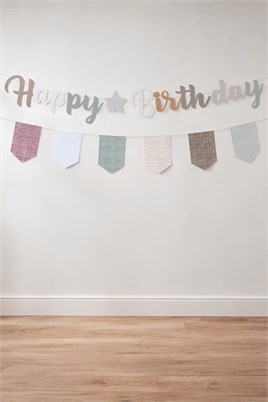 Pastel Bohem Happy Birthday Banner Seti – Ekose Flama Süslü Doğum Günü Dekorasyonu