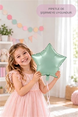 Pastel Yeşil Yıldız Folyo Balon 45 cm – Bebek Çocuk Parti Kutlama
