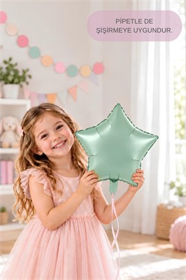Pastel Yeşil Yıldız Folyo Balon 45 cm – Bebek Çocuk Parti Kutlama