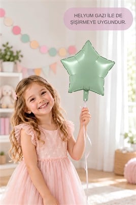 Pastel Yeşil Yıldız Folyo Balon 45 cm – Bebek Çocuk Parti Kutlama