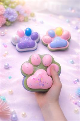 Pati Şeklinde Pembe Squishy Oyuncak Simli Yumuşak Stres Oyuncağı 12x11 cm