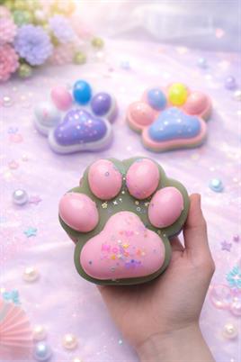 Pati Şeklinde Pembe Squishy Oyuncak Simli Yumuşak Stres Oyuncağı 12x11 cm