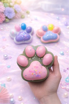 Pati Şeklinde Pembe Squishy Oyuncak Simli Yumuşak Stres Oyuncağı 12x11 cm