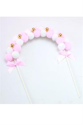Pembe Beyaz Top Kemer Şeklinde Kız Bebek Pasta Süsü